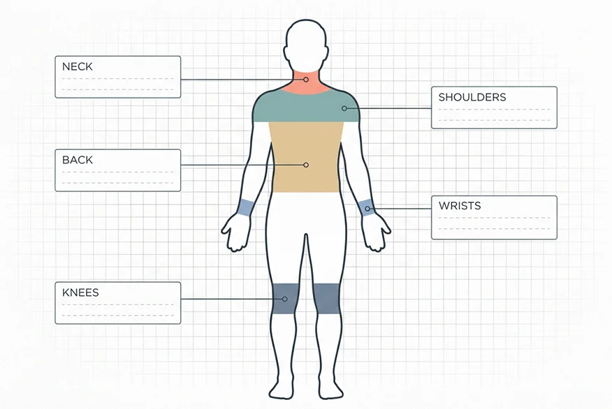 Illustration of human body parts.