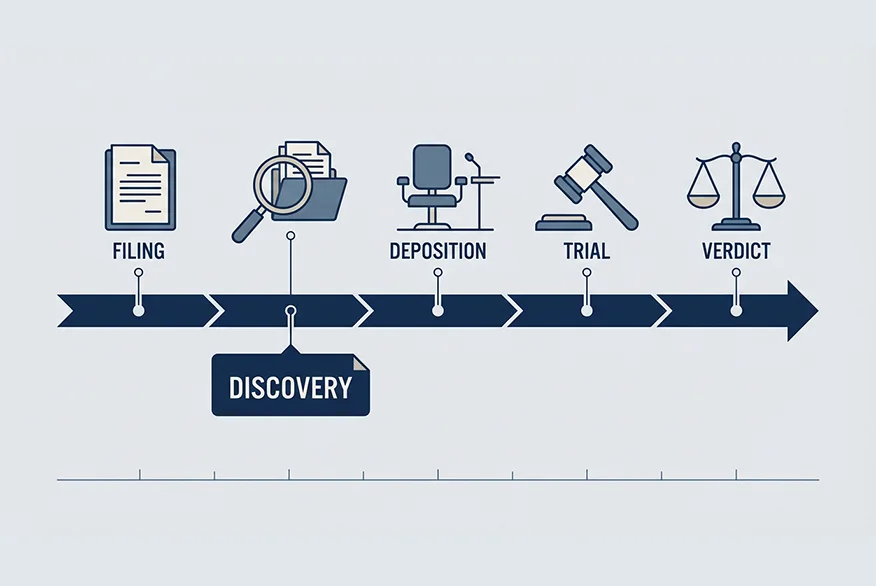 Illustration of processes of a truck accident before and after trial