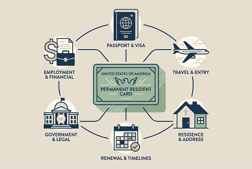 2d Illustration of documents needed for green cards holders