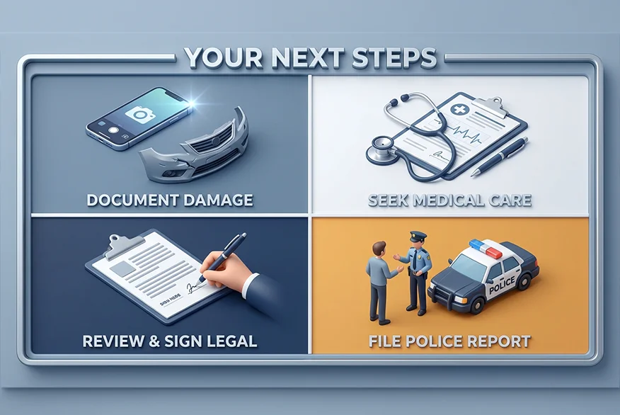 Ilustración 3D de los pasos después de la colisión trasera en Maryland
