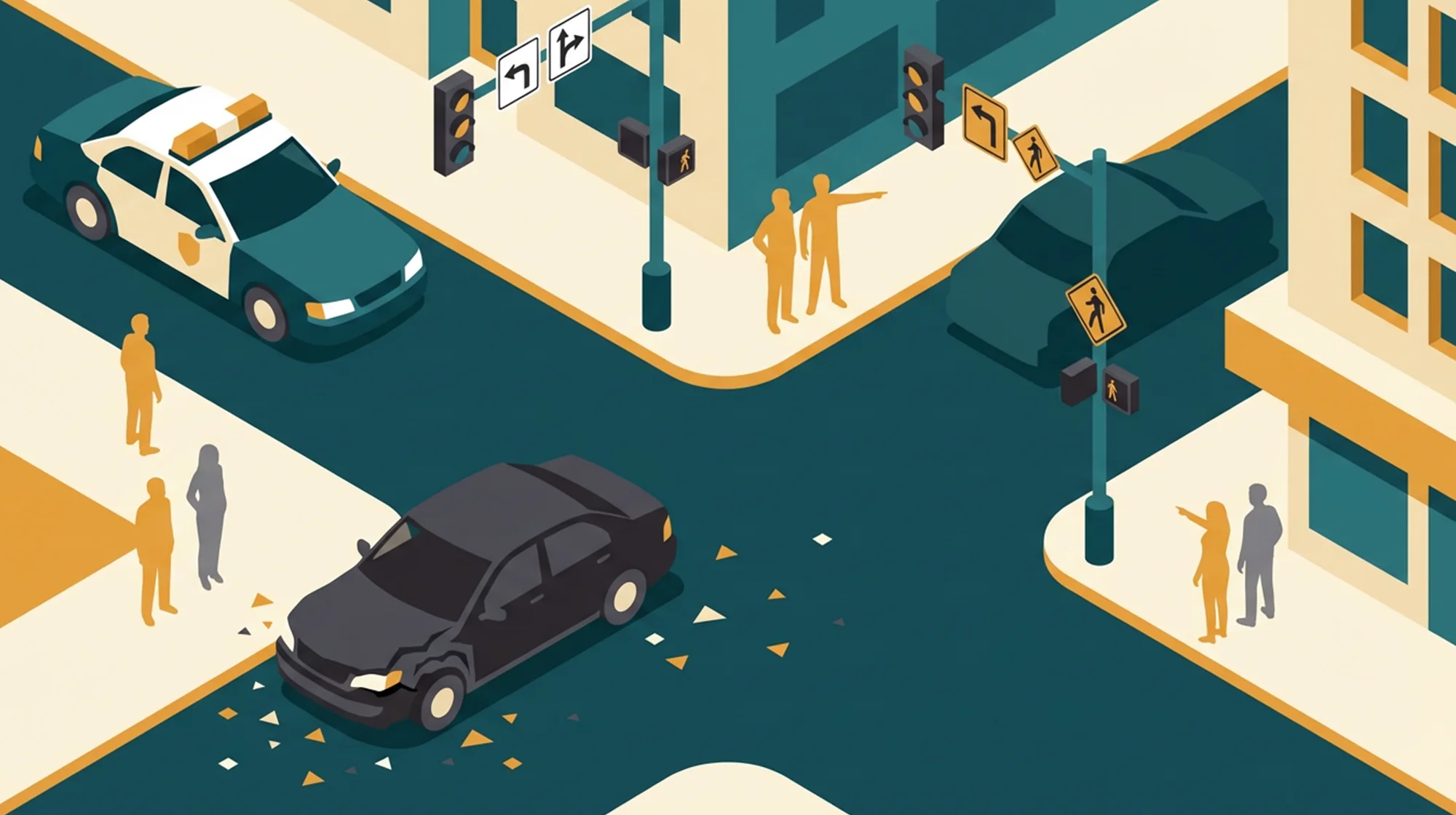A 2D illustration of a hit and run situation