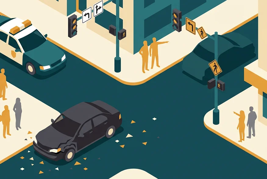 A 2D illustration of a hit and run situation