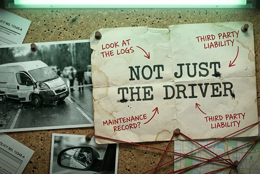 A board on the wall with the evidence collected by a accident lawyer