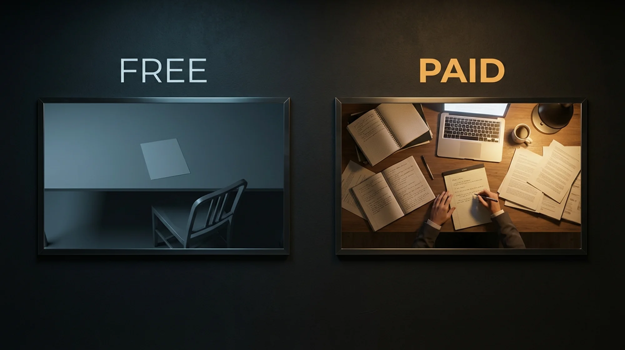 3d render of a wall on which there is a illustration of a free vs paid immigration consultation