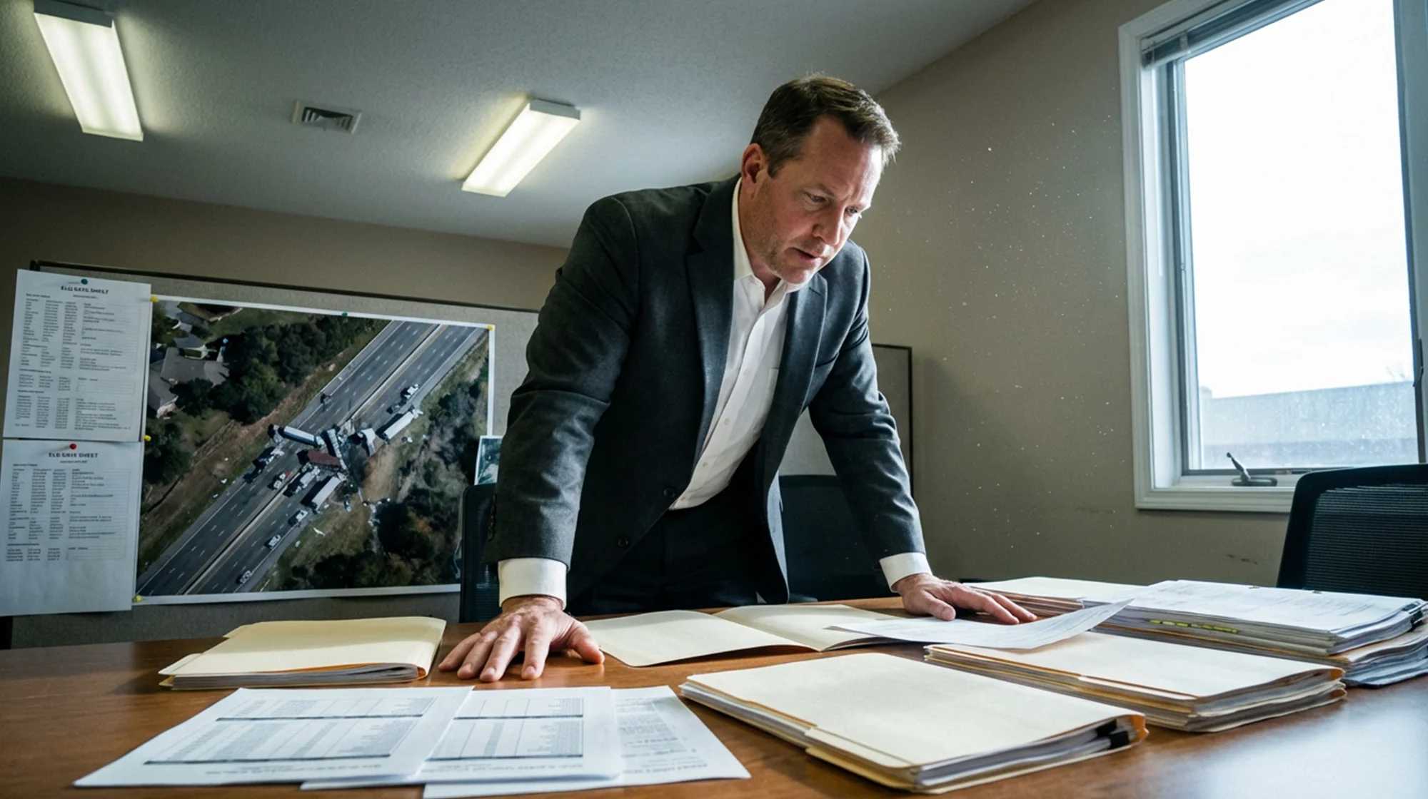 A truck accident lawyer looking over evidence