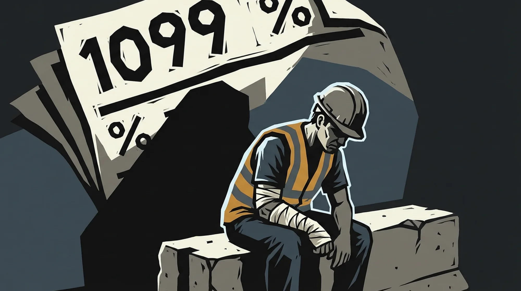 A illustration of a construction worker with a 1099 form on the background