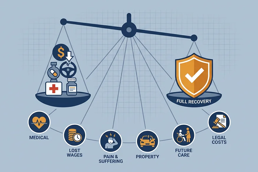 An illustration with the compensations you can receive if involved in a truck accident in Maryland