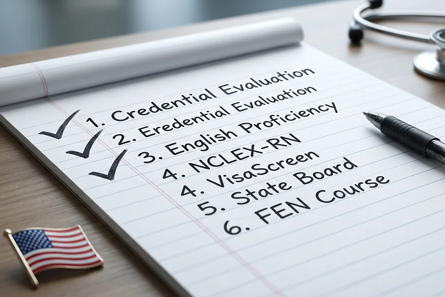 A notebook with criteria for foreign nurses who want to work in the US.