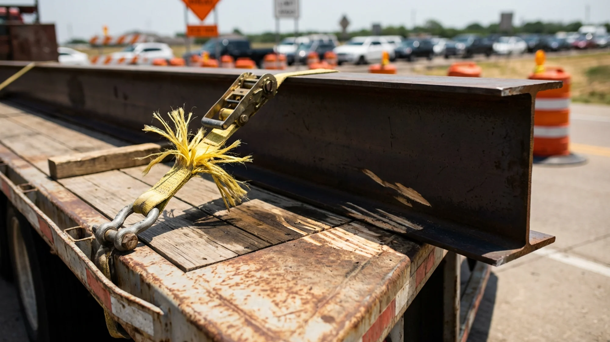 Un cerca de carga mal asegurada en una barandilla con solapa.