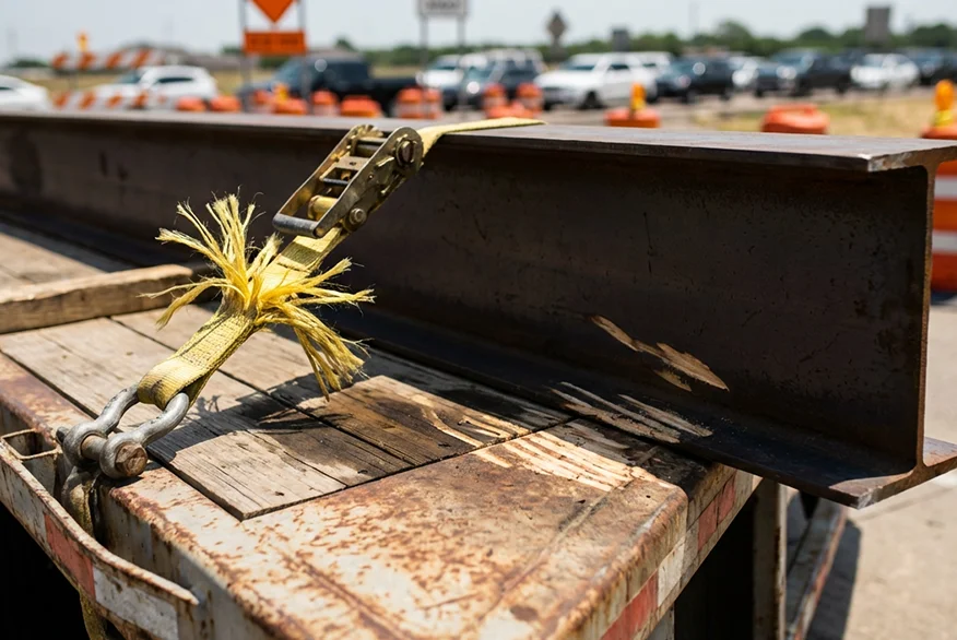 Un cerca de carga mal asegurada en una barandilla con solapa.