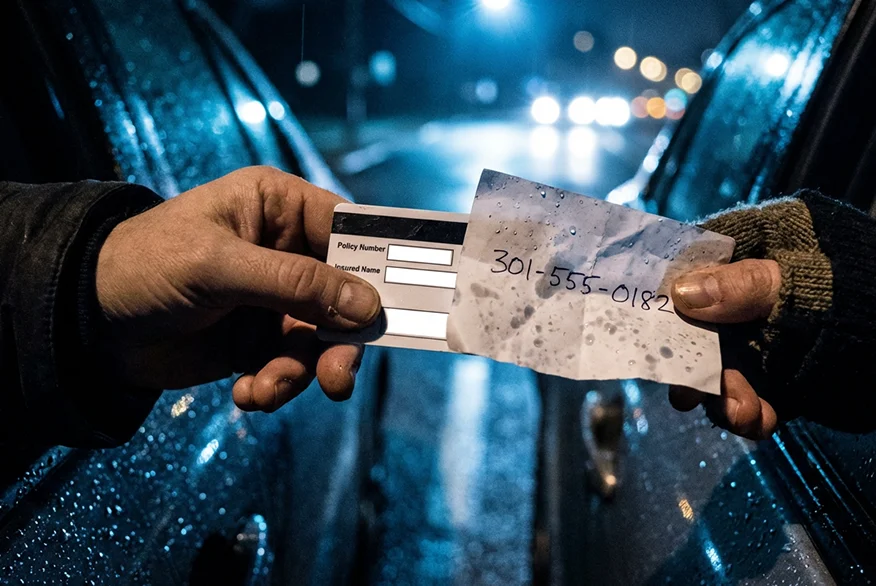 close up of two hands exchanging information through car windows