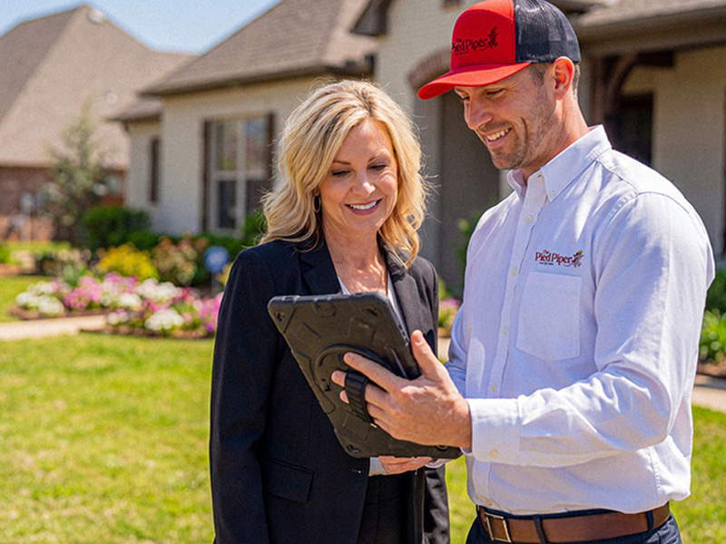 aledo exterminator explaining services to customer