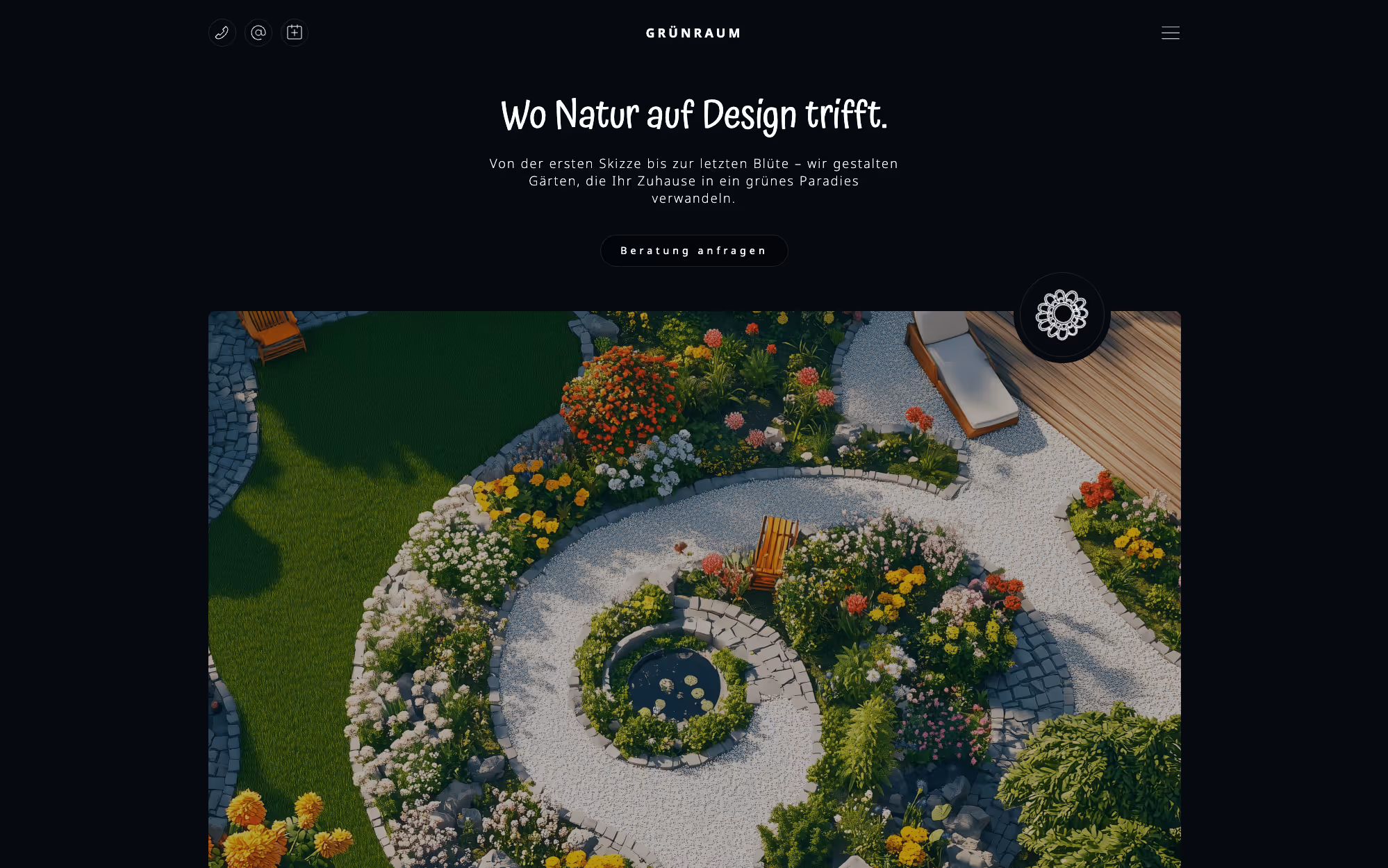 Screenshot der Landingpage für Grünraum Garten Design – natürliches Webdesign mit ruhiger Farbgestaltung und klarer Struktur.