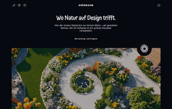 Screenshot der Landingpage für Grünraum Garten Design – natürliches Webdesign mit ruhiger Farbgestaltung und klarer Struktur.