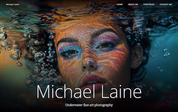 Screenshot der Landingpage für Michael Laine – Fotografie für Unterwasserfotografie mit starken Bildern und klarem Layout.
