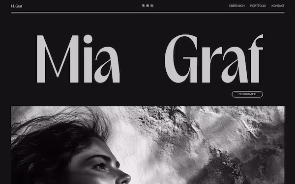 Screenshot der Landingpage für Mia Graf – Fotografie mit starken Bildern und klarem Layout.