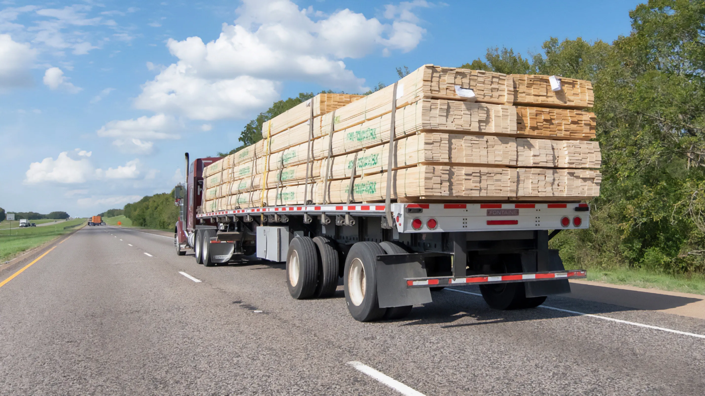 A truckload of lumber supplied. by Shelter Products, Inc.