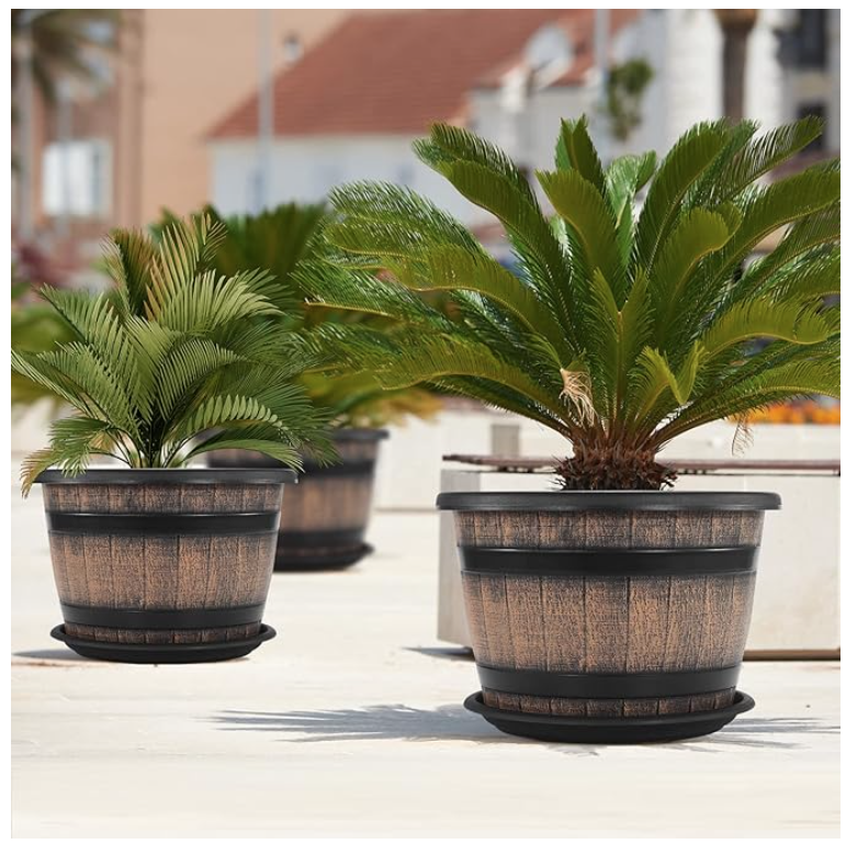 14 Inch Whiskey Barrel Style Planters 4 Pack