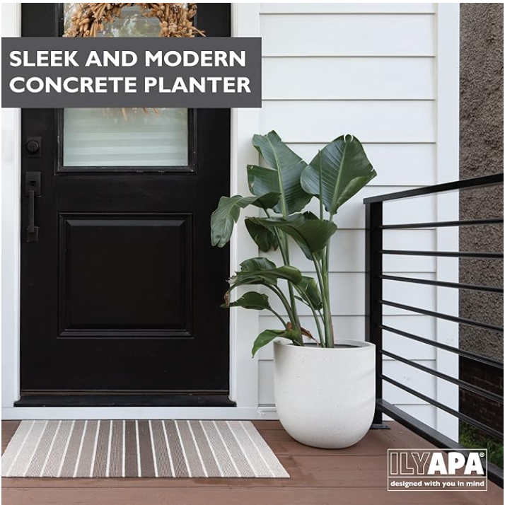 14 Inch Modern Concrete Style Planter with Drainage