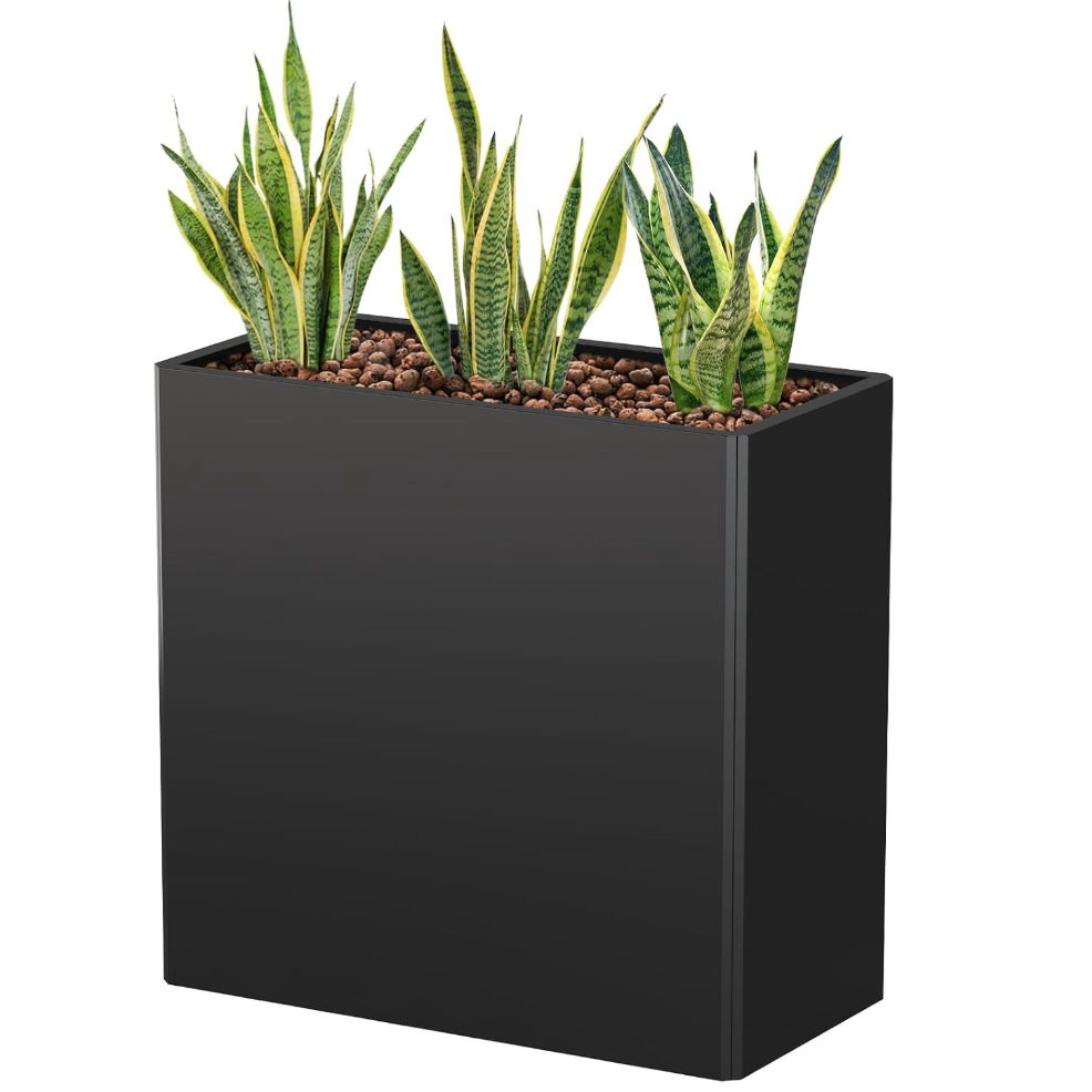 Tall Rectangular Metal Planter with Insert Shelf