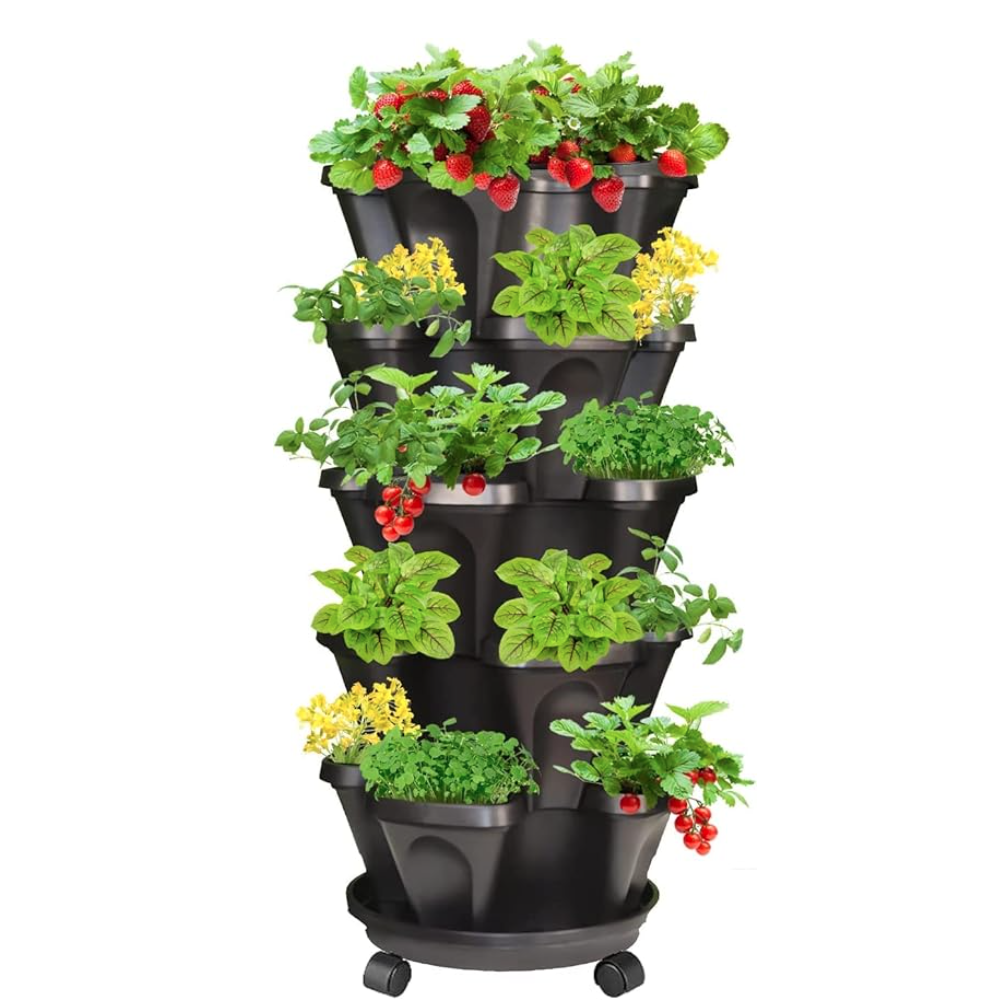 5-Tier Vertical Stacking Planter with Rolling Saucer