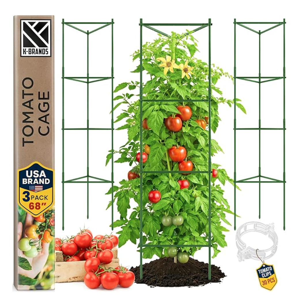 Adjustable Tall Plant Cage with Snap-On Support Stakes