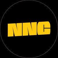 Bold yellow letters NNC tilted on a black circular background.