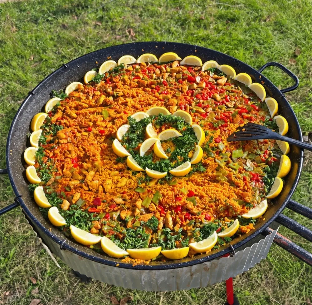 Combinatiepan, deels vegan en deels met kip