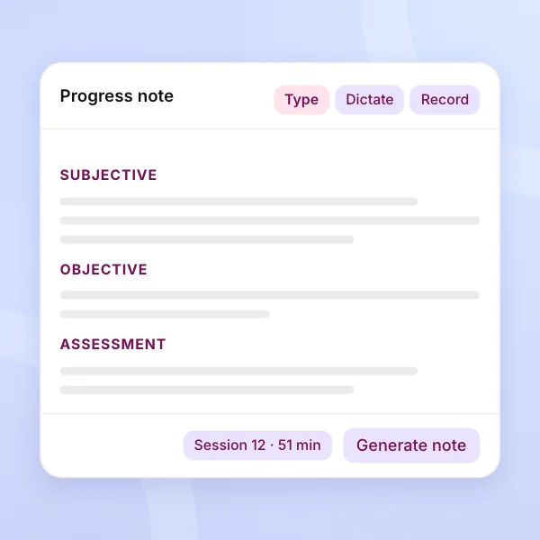 A Mentalyc progress note created by typing, dictating or recording a session