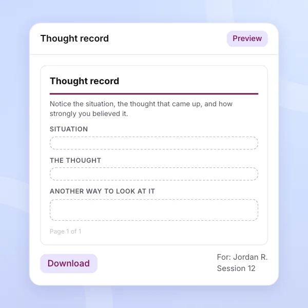 Full preview of a thought record worksheet, ready to download as a PDF