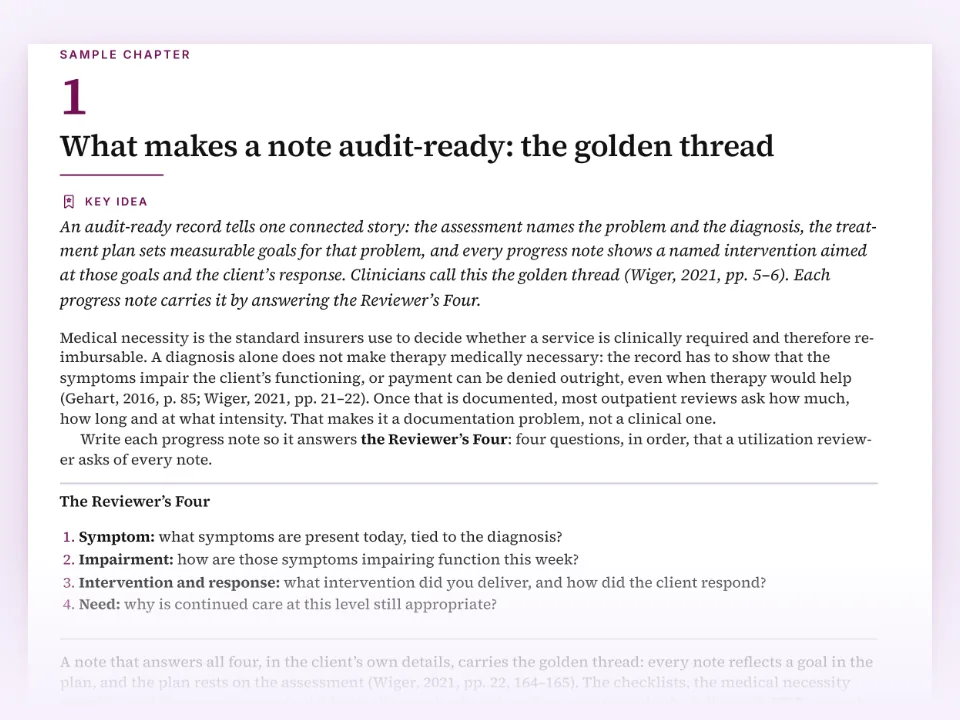 Sample chapter 1 of The Audit-Ready Therapist: the golden thread