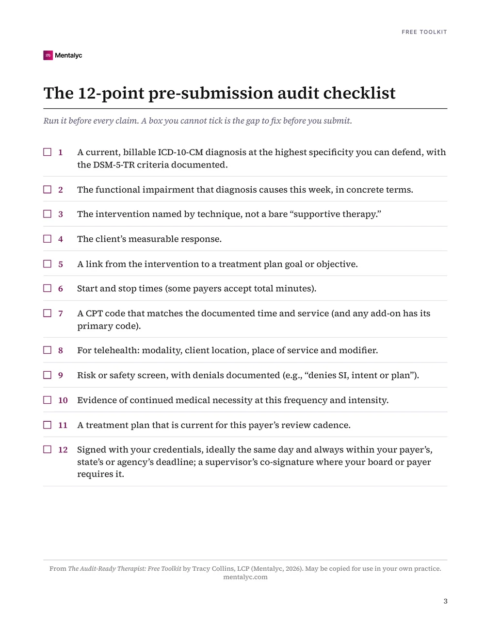 Toolkit page 3: the 12-point audit checklist