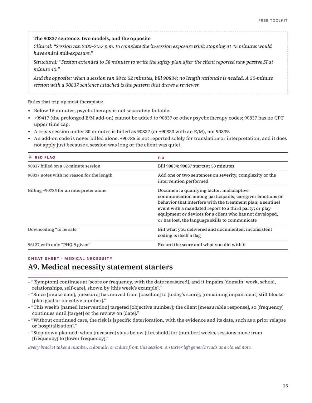 Toolkit page 13: A9 medical necessity statement starters