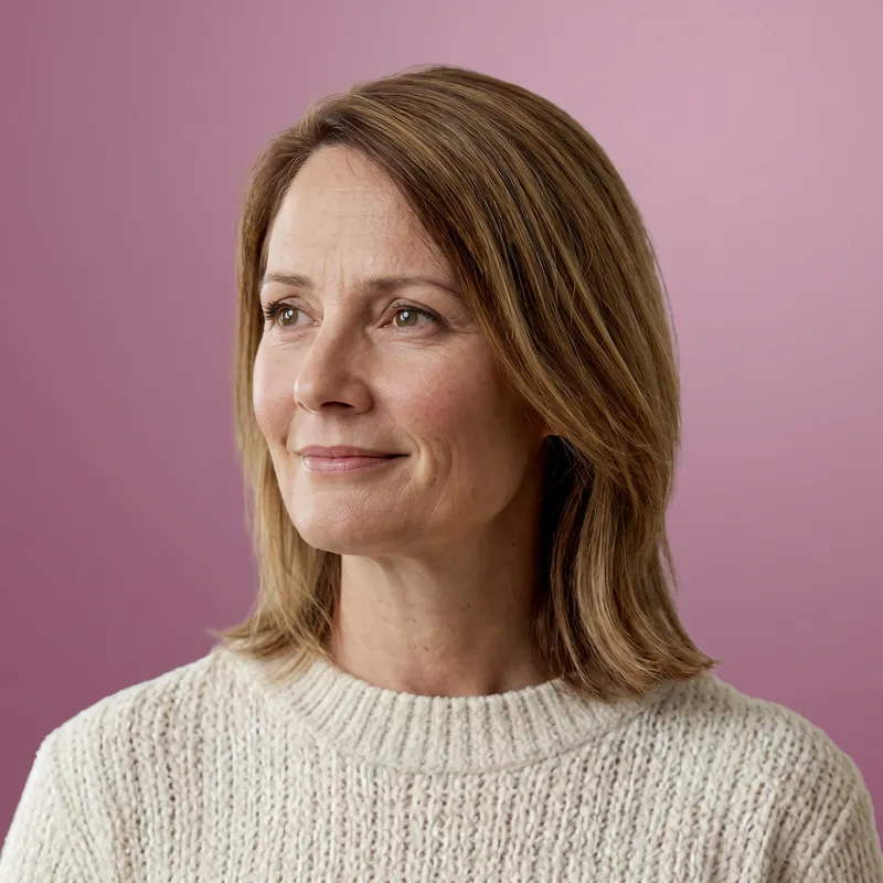 Tracy Collins, LCP, author of The Audit-Ready Therapist, looking thoughtfully to one side against a plum background