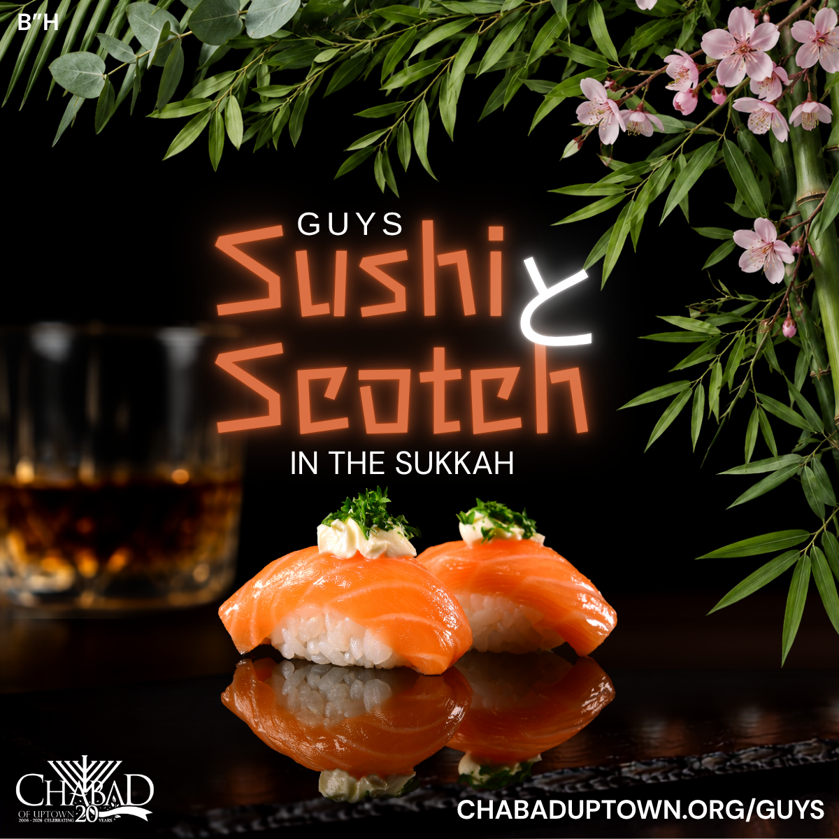 Flier with palm fronds that says Sushi & Scotch