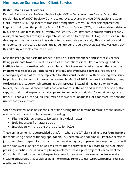 Excellence Award Certificate