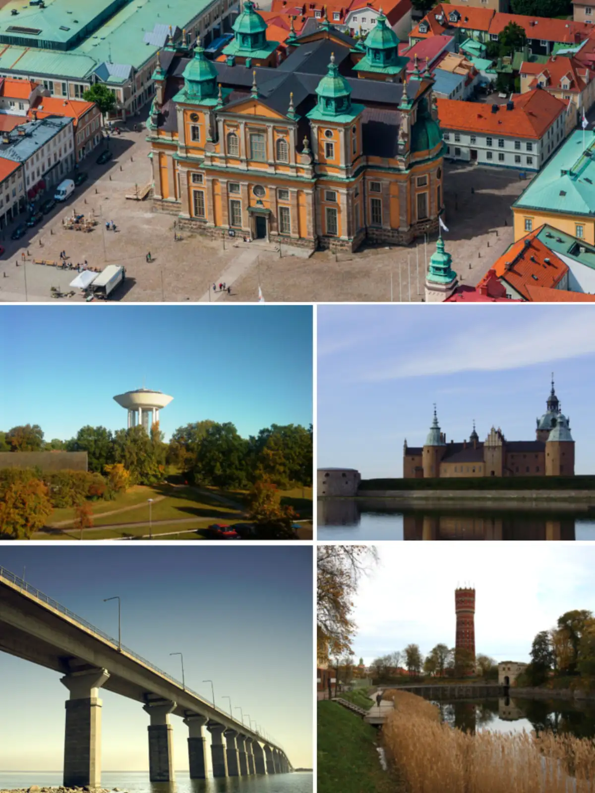 Stadsmotiv från Kalmar med slott bro och vatten