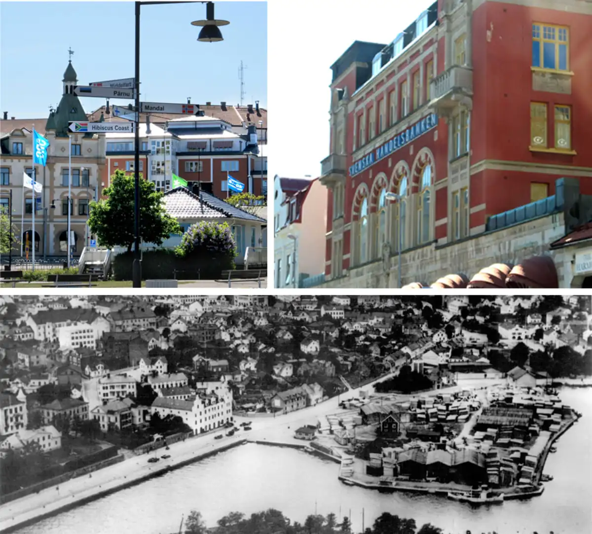 Kollage med stadsmotiv och landmärken från Oskarshamn