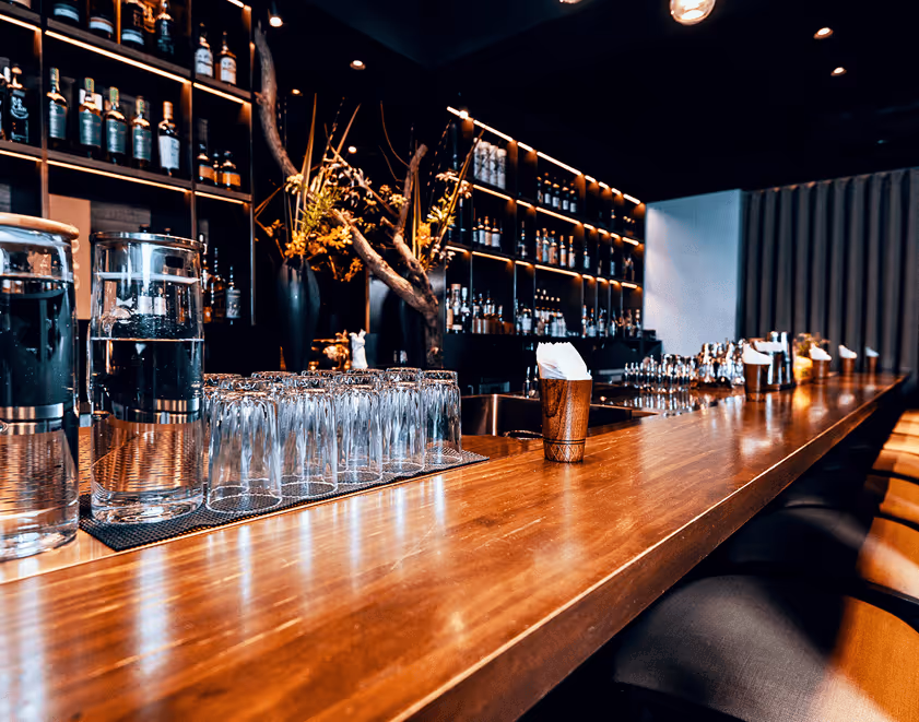 bar counter with glasses