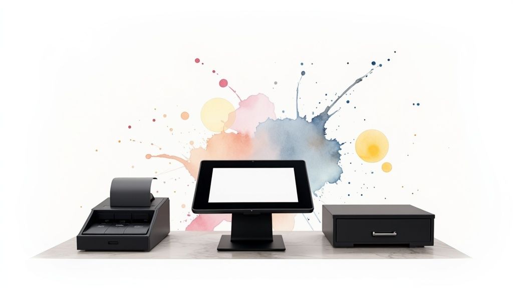 Restaurant staff using a POS terminal to take an order.