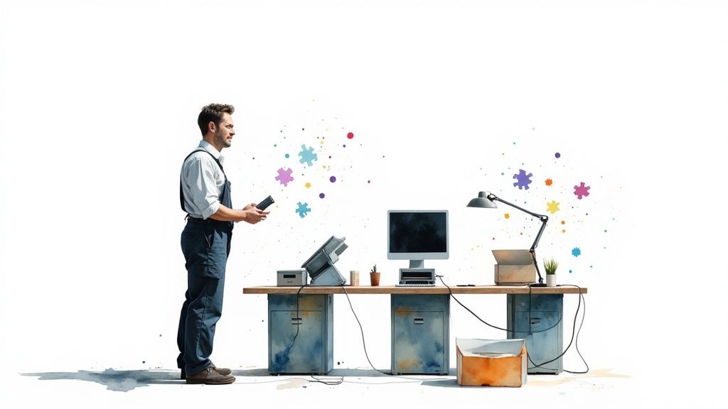 A restaurant manager reviewing POS system data on a tablet.