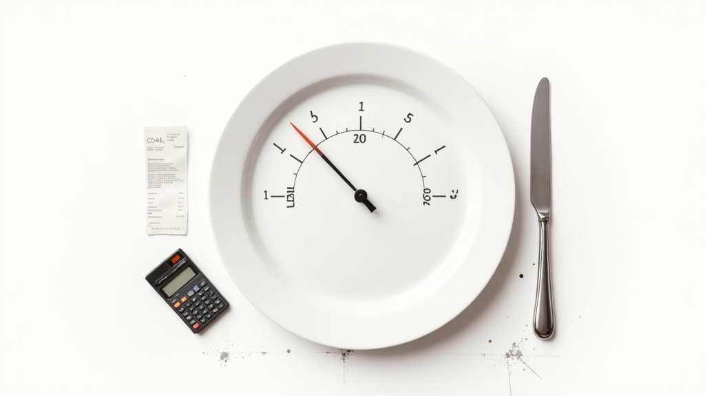 Restaurant countertop with menu and calculator