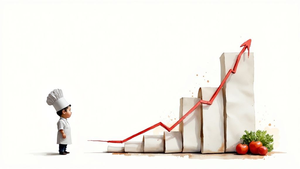 Chef reviewing invoices in a restaurant kitchen