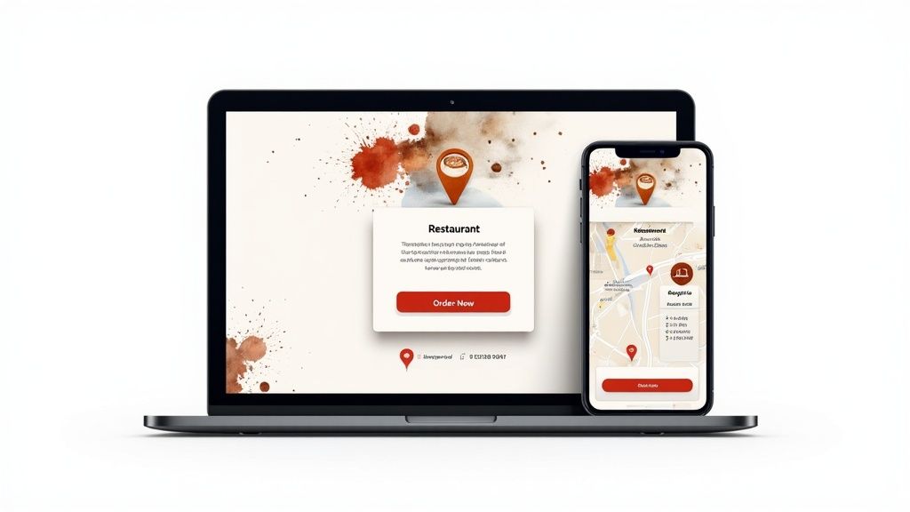 A diner looking at a restaurant's mobile-friendly website on their smartphone.