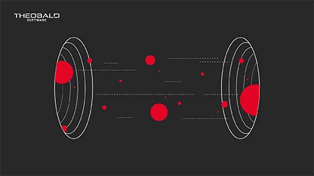 Grafik von roten Bällen, die von einem Loch in ein anderes fliegen.