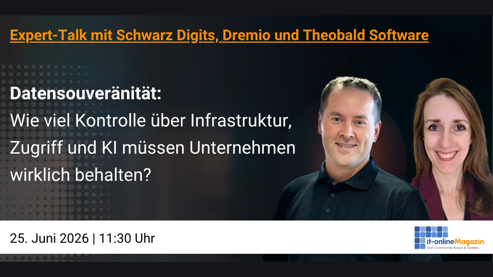 Infobild zum Expert Talk mit Theobald Software, auf dem Infos zum Webinar sowie Speaker abgebildet sind.