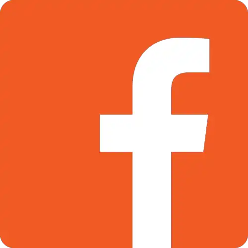 White lowercase Facebook 'f' logo on an orange square background with rounded corners.