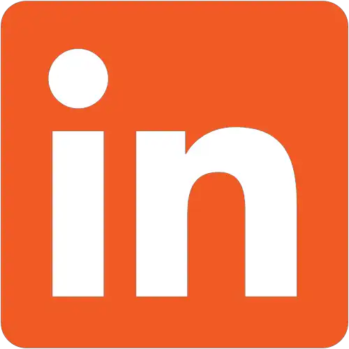 LinkedIn logo in white on an orange square background.
