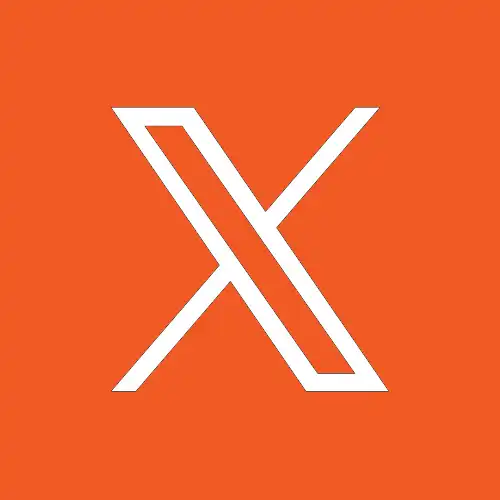 White stylized letter X logo on an orange square background.