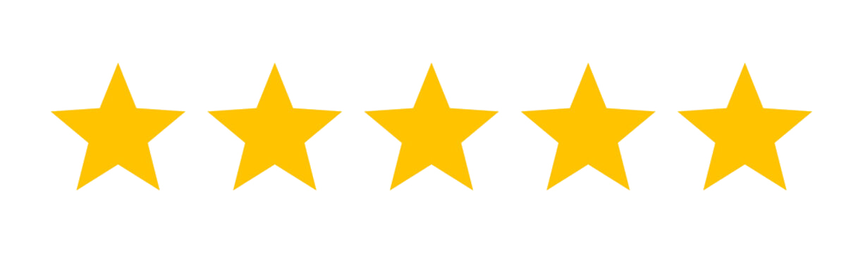 Five yellow stars in a horizontal row representing a five-star rating.